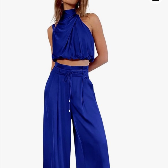 SHEIN Pants & Jumpsuits Like New 2 Piece Shein Royal Blue Matching Set Palazzo Pants Halter